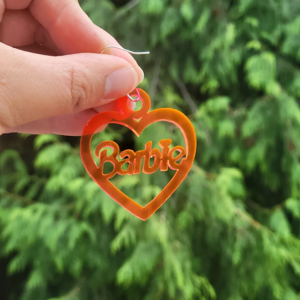 Florescent Translucent Pink Barbie Earrings - Picture 3 of 4